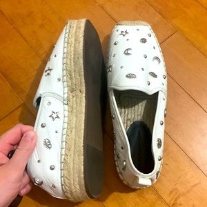 Rebecca Minkoff White Leather Espadrille Style Platform shoes